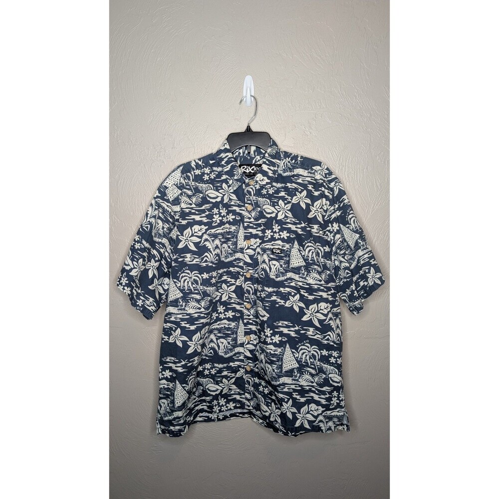RIX Mens XLarge Blue White Man Woman Sailboat Button Hawaiian Tropical Shirt